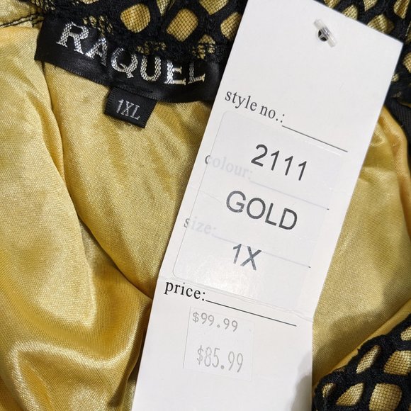 Raquel Black Net Overlay Gold Liner Crystals Tie Belt Maxi Skirt - size 1XL NWT - Picture 13 of 14